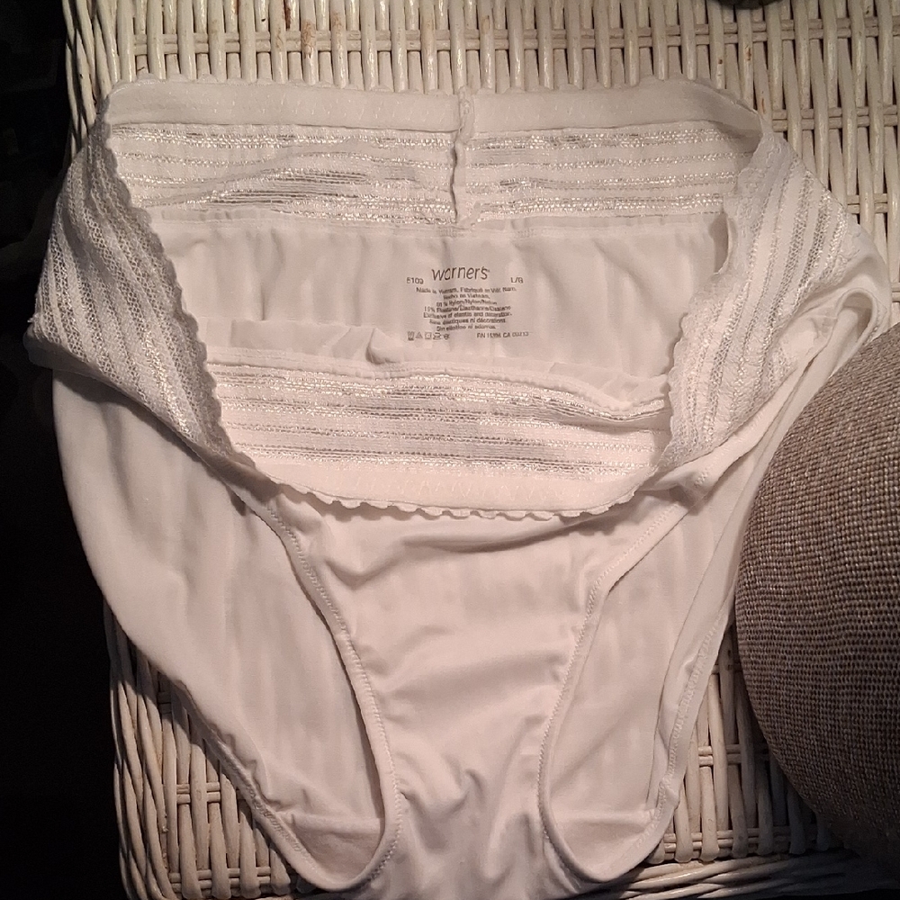 Warner's White Lace-Edged High-Cut Briefs